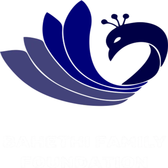 Bahethi Family Foundation logo: a blue peacock with fanned tail feathers above the words Bahethi Family Foundation